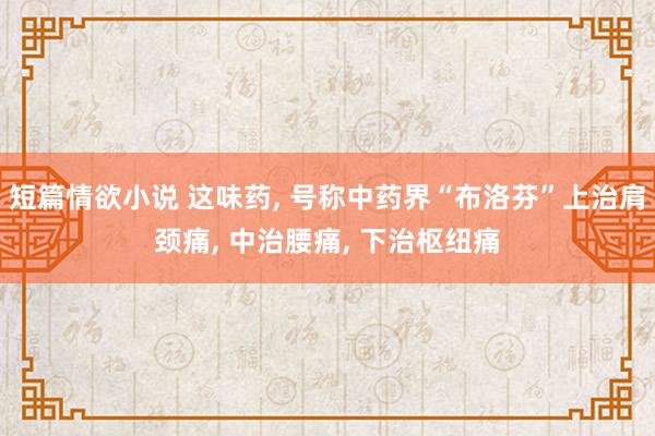 短篇情欲小说 这味药， 号称中药界“布洛芬”上治肩颈痛， 中治腰痛， 下治枢纽痛