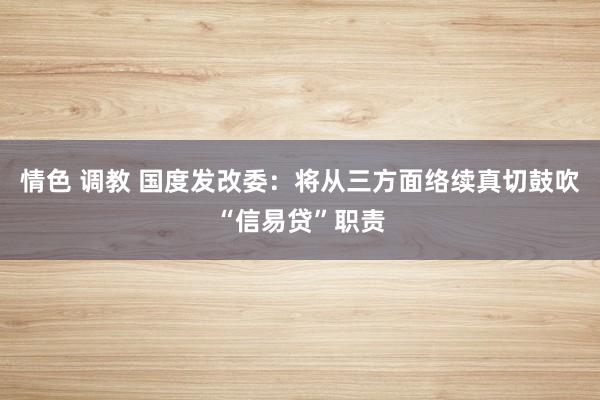 情色 调教 国度发改委：将从三方面络续真切鼓吹“信易贷”职责