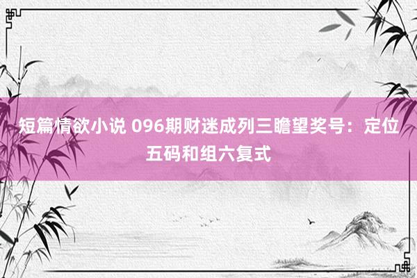 短篇情欲小说 096期财迷成列三瞻望奖号：定位五码和组六复式