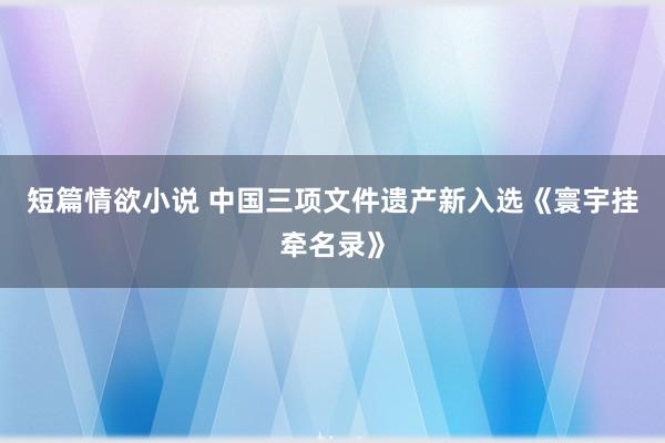 短篇情欲小说 中国三项文件遗产新入选《寰宇挂牵名录》